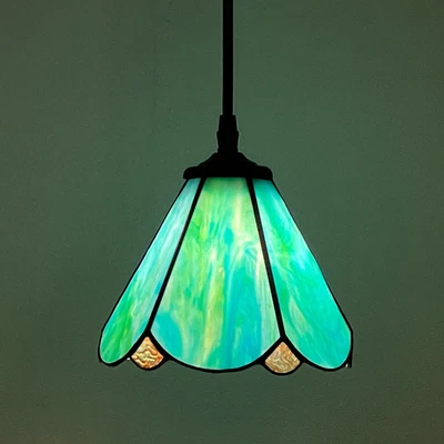 蒂芙尼吊坠灯具-迷你可调光插头青绿色彩色玻璃  — 第 1/4 张图片