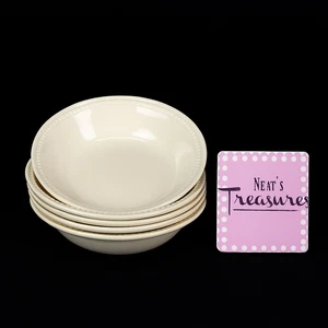 Royal Stafford ROULETTE Cream Beads England Earthenware Cereal Bowls Set 5 FLAW - Picture 1 of 18