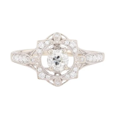 .65ctw Round Cut Diamond Halo Openwork Engagement Ring 14k White Gold Size 8.25 - Image 1 of 4