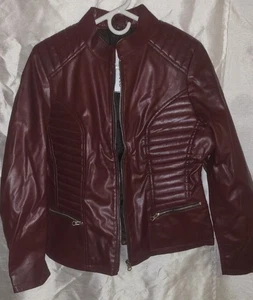 Chaqueta de cuero para mujer con bolsa nueva con etiquetas granate talla juniors grande vendedor de EE. UU. - Imagen 1 de 6