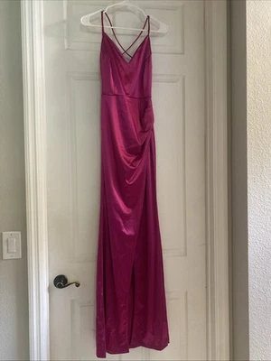 Windsor New Women’s Maxi Dress Hot Pink Satin Vneck Strappy Back Size Small - Image 1 of 4