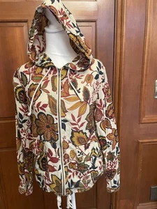 Lucky Brand Jacket Womens Floral Autmn Linen Zip Hooded Long Sleeve Medium - Picture 1 of 8