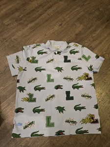 Polo Lacoste regular fit XL all over grafica coccodrillo blu chiaro FR 6 - Foto 1 di 8