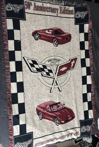 50th Anniversary Corvette Themed Woven Cotton Blanket - Picture 1 of 4
