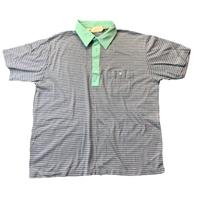 Camisa Polo Arnold Palmer Para Hombre Grande Azul Rayas Manga Corta De Colección Preppy Años 80 Foto 1 de 4