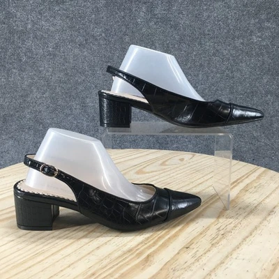 NEW Charter Club Sandals Womens 6 M Bryann Slingback Flats Black Faux Leather - Image 1 of 4