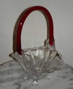 New Martinsville Janice Elegant Depression glass footed Ruby Handled Basket - Picture 1 of 1