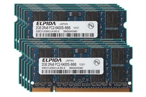 20GB Elpida 10pcs 2GB 2RX8 DDR2 800MHz PC2-6400S 200PIN SODIMM Laptop Memory RAM - Picture 1 of 12