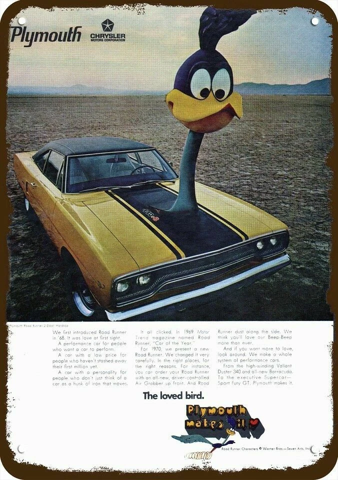 Coche Plymouth Road Runner 1970 amado pájaro aspecto de colección réplica decorativa letrero de metal Foto 1 de 1