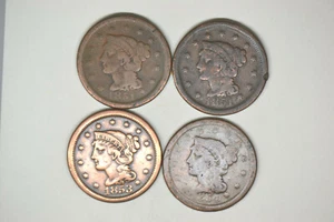 Group of 4 Braided Hair Large Cents- 1851, 1851, 1853, 1854 - Bild 1 von 4