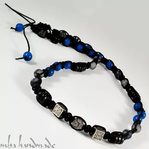 Men's Matte Blue Agate & Dragon Vein Agate Gemstones Shamballa Necklace - Picture 1 of 2