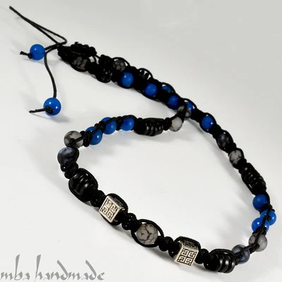 Collar Shamballa de piedras preciosas de ágata y vena de dragón azul mate para hombre Foto 1 de 2