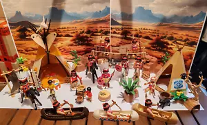 Playmobil Western Indianerdorf Indianer Zelte Kanus Felsen Brücke Wolf - Bild 1 von 22