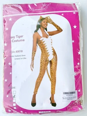 Fato de Tigre Sexy Pixiemain Adulto Feminino Marrom/Branco Bodysuit Tamanho Pequeno Novo - Imagem 1 de 2
