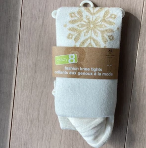 Girls new Cotton Blend tights Xs 4 Gold Crazy 8 Christmas Snow Flake Knee - Picture 1 of 2