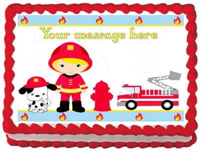 CAMIÓN DE BOMBEROS Cumpleaños Bombero Pastel Imagen Comestible Pastel Topper  Foto 1 de 2