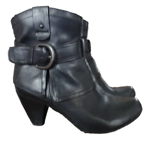 Born schwarze Stiefeletten Leder Schnalle Reißverschluss Größe 7 / 38 W32502 CKE11 - Bild 1 von 5