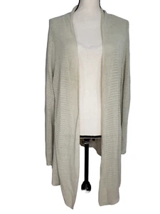 J Jill Open Front Cardigan Large High Low Open Weave Linen Blend Beige L/S - Picture 1 of 6