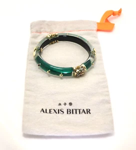 ALEXIS BITTAR GREEN LUCITE BRACELET WITH PYRITE ACCENTS AND GOLD SPIKES - Picture 1 of 12