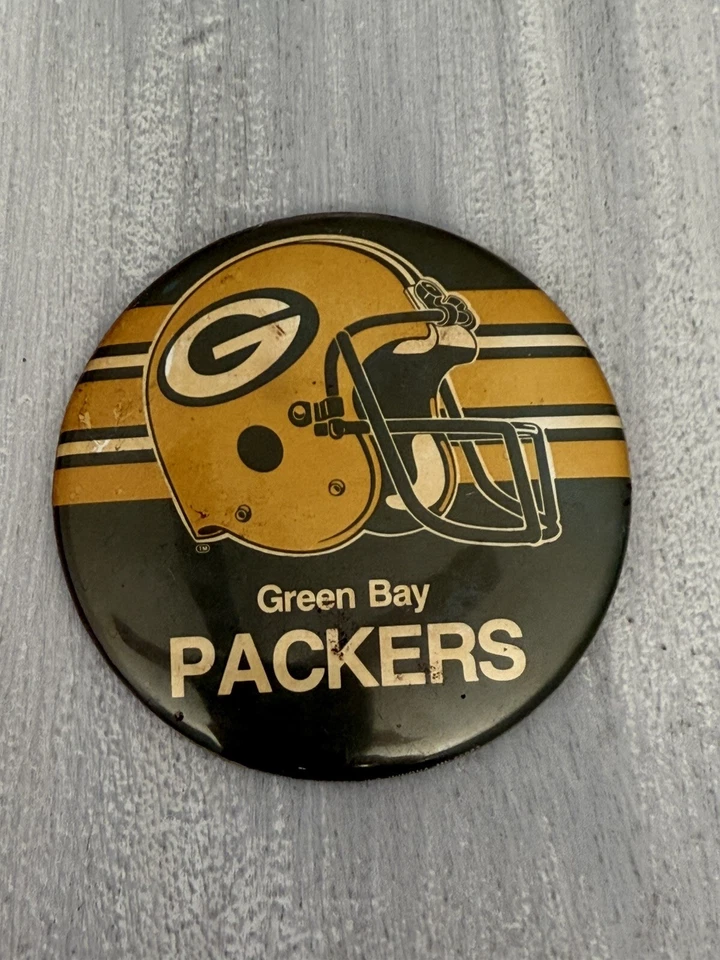 "Pin de fútbol americano Green Bay Packers botón trasero grande 3,5"" prendedor vintage" Foto 1 de 3