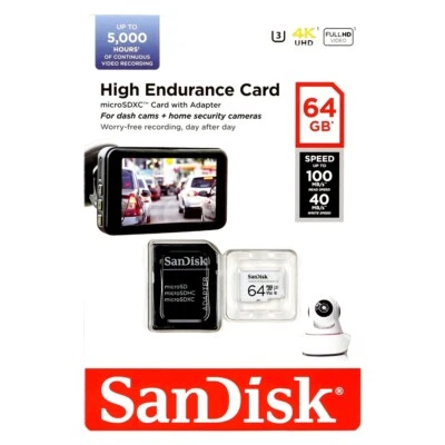 SanDisk High Endurance 64GB Micro SD Card SDXC DashCam Security 4K V30 U3 100Mbs - image 1 of 2