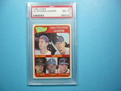 1965 TOPPS MLB BASEBALL CARD #9 AL PITCHING LEADERS DEAN CHANCE PSA 8 NM/MINT GL - Image 1 of 2