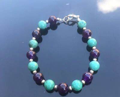 Gemstone Healing 8mm Gemstone Beads Bracelet Turquoise Amethyst 7.5" - Image 1 of 2