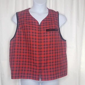 Elisabeth Petite 16 Liz Claiborne Y2K Vest Red Tartan Plaid Zip Velvet Trim Vtg - Picture 1 of 11