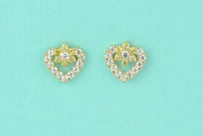 14K Yellow Gold Stud Heart Shape CZ Stud Earrings - Image 1 of 4