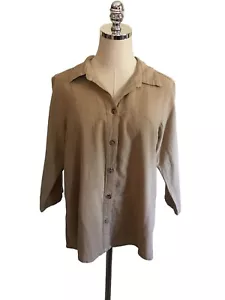 Click Color Me Cotton Top Women's Size Medium Tan 3/4 Sleeve Button Up Shirt - Picture 1 of 7
