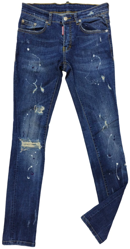 DSQUARED2 Jeans Pants Men's Blue Jeans Paint Print Size 30X32 In Slim Fit Cotton - Image 1 of 4