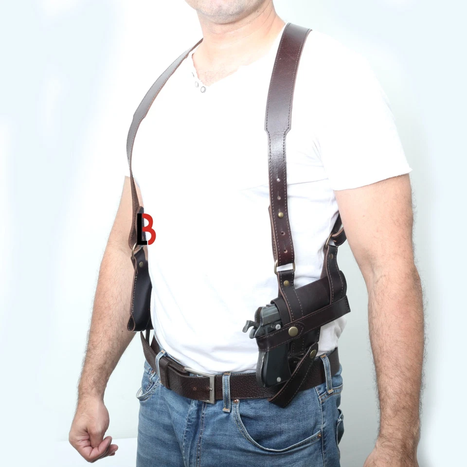 Handmade, Universal, Leather Shoulder Concealed Holster Horizontal & Double Mag - Image 1 of 4