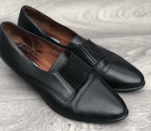 Ecco Black Leather Court Shoes UK 7 Classic Pointy Formal Block Heel - Picture 1 of 9