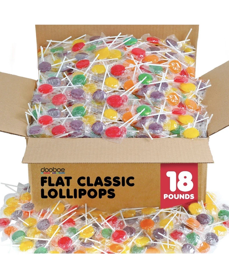 18 Pounds Bulk Classic Flat Lollipops Assorted Fruit Flavored Valentines Lobby - Image 1 of 4