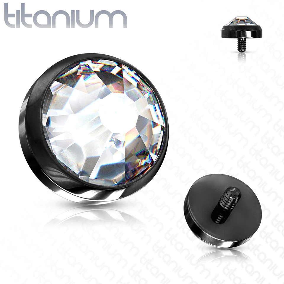 3 Pc 14G  4 mm, 5 mm Black Titanium CZ Flat Dome Dermal Anchor Top - Image 1 of 1