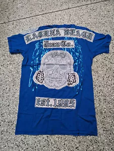 T-shirt Laguna Beach Jeans blu teschio S - Foto 1 di 2