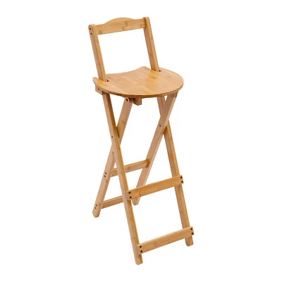 Folding Bamboo Bar Stools 29" Kitchen Counter Height Stools w/Backrest&Footrest - Image 1 of 4