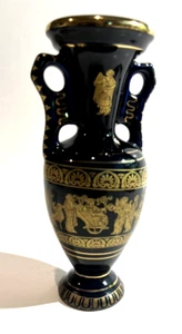 KE KERAMOS HECHO A MANO CON RIBETE DORADO DE 24K EN JARRÓN NEGRO DE DIOSES GRIEGOS GRIEGOS - Imagen 1 de 7