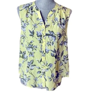 Joie Silk Sleeveless Yellow Button Front Floral Blouse Womens Size Large - Picture 1 of 9