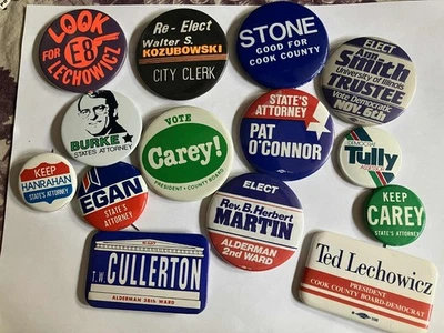 Vintage Lot 14 Chicago & Cook County Kampagne Pinback Buttons - Bild 1 von 2
