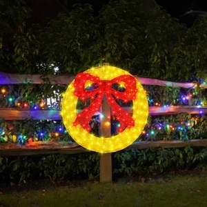 "Guirnalda de Navidad 36"" dorada con lazo rojo preiluminada decoración exterior decoración LED - NUEVA" - Imagen 1 de 9