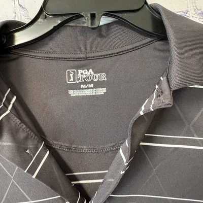 PGA Tour Golf Polo Shirt Moisture Wicking Stretch Medium  Grape Color Stripes - Image 1 of 4