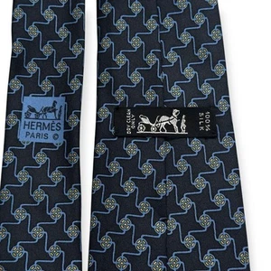 HERMES Necktie Tie Blue all-over pattern 100% Silk made in France J6689 - Picture 1 of 24