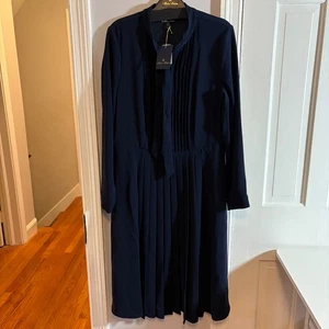 Brooks Brothers Damen Gr. 10 Marineblau Langarm Plissee Kleid Krawatte NEU - Bild 1 von 10