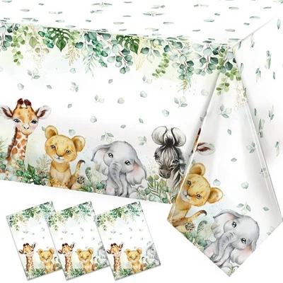 Jungle Safari Animal Tablecloths - 3 Pcs Plastic Covers for Baby Showers - Image 1 of 4