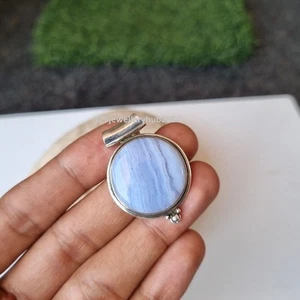 Blue Lace Agate Gemstone Pendant 925 Sterling Silver Statement Pendant PG4934 - Picture 1 of 5