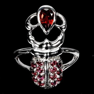 925 Sterling Silver Ring Pear Rhodolite Garnet 7x5mm Gemstone Jewelry Size 8 - Image 1 of 4