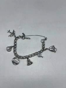 Vintage Estate Monet Silver Tone & Sterling Charm Bracelet 6 Charms 2C - Picture 1 of 11