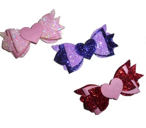 Puppy bows ~ cupid's arrow glitter heart hair bow or dog collar slide bow - Picture 1 of 4