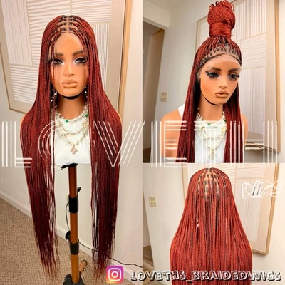 Envio no dia seguinte (2 dias de ENVIO) Peruca trançada de renda completa, trança preta sem nós - Imagem 1 de 4